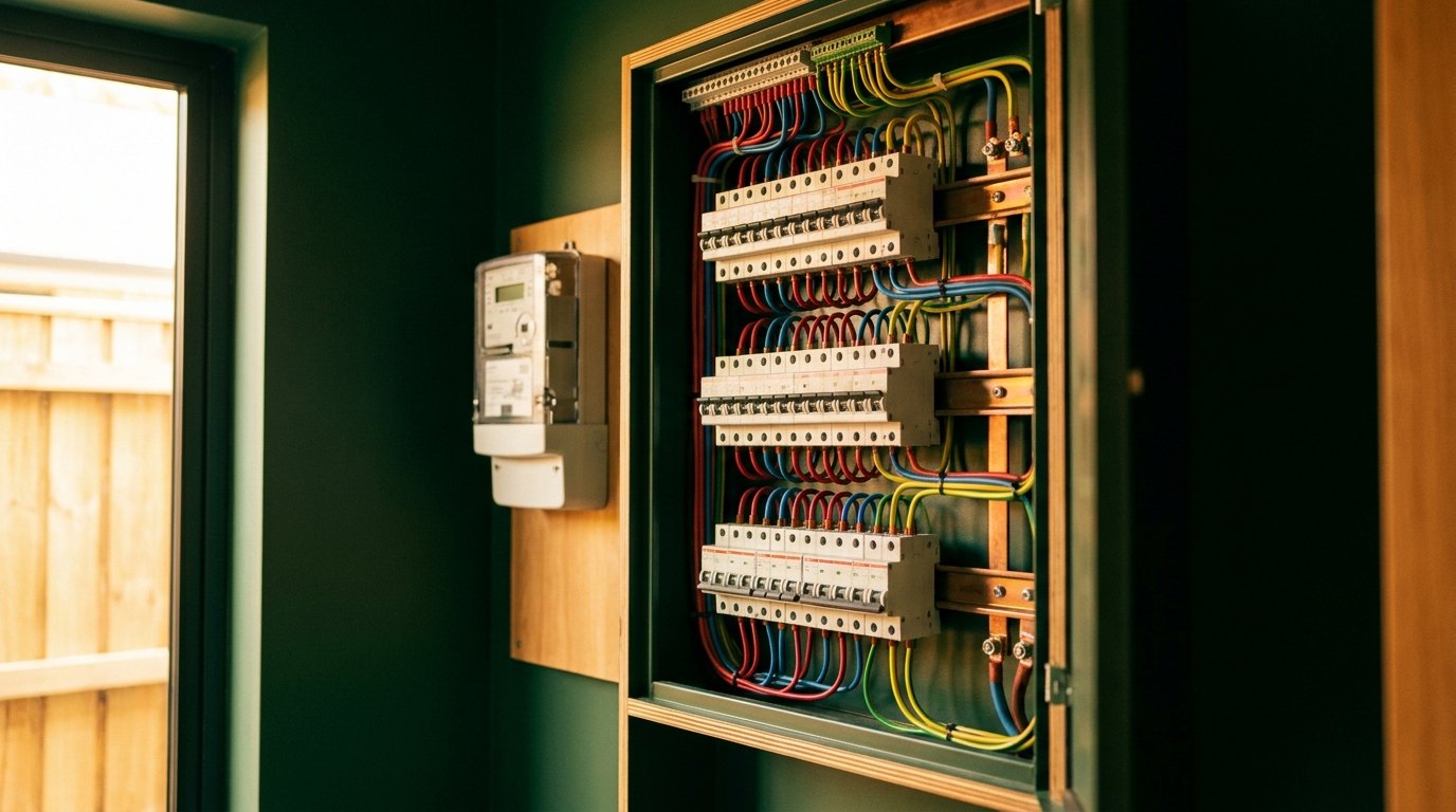 A switchboard with neatly run circuits